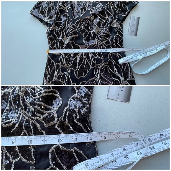 Tahari new with tags black and gold sequin sheath dress lined NWT size 2P formal - Picture 11 of 17